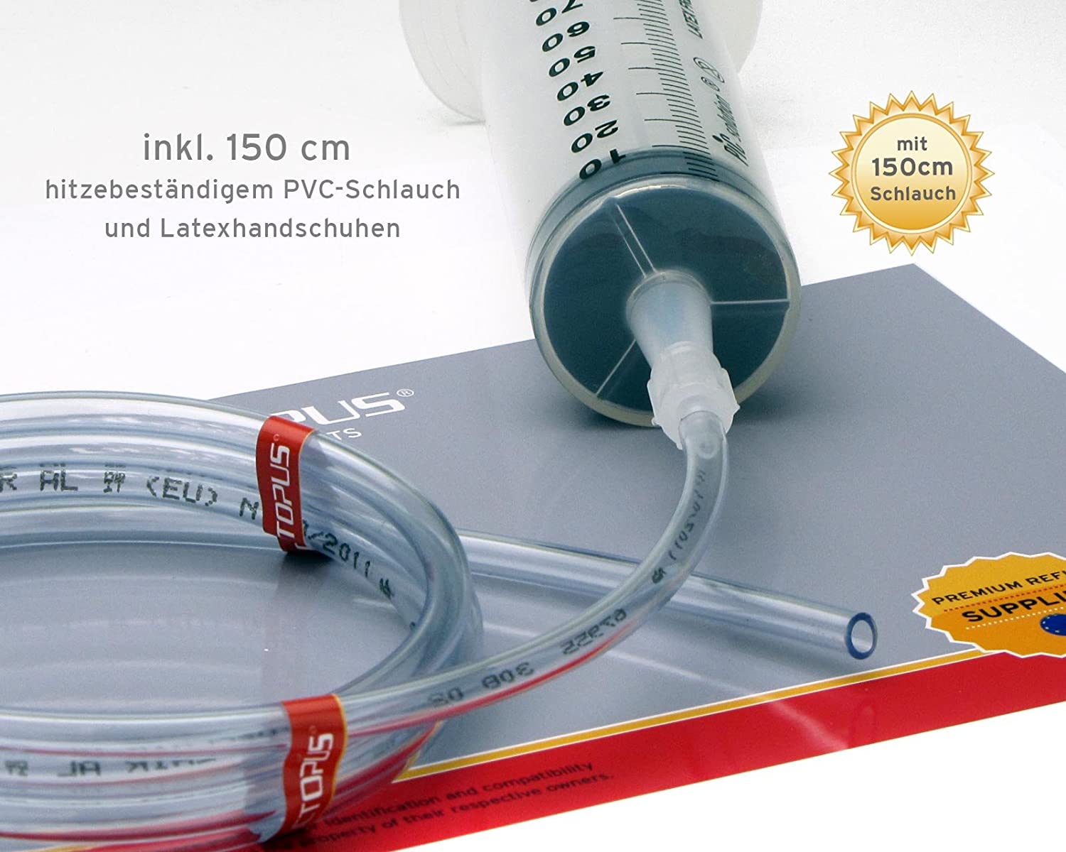 100 ml dosing syringes with 150 cm tube of PVC, plastic syringes with PVC tube, fodder syringes, marinating syringes - Image 2