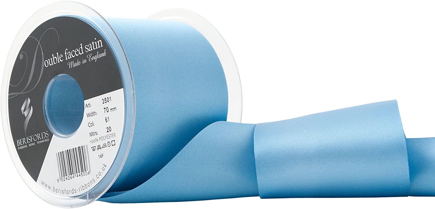 Berisfords Double Faced Satin Ribbon, Dusky Blue, 70 mm Width, 20 metre Length