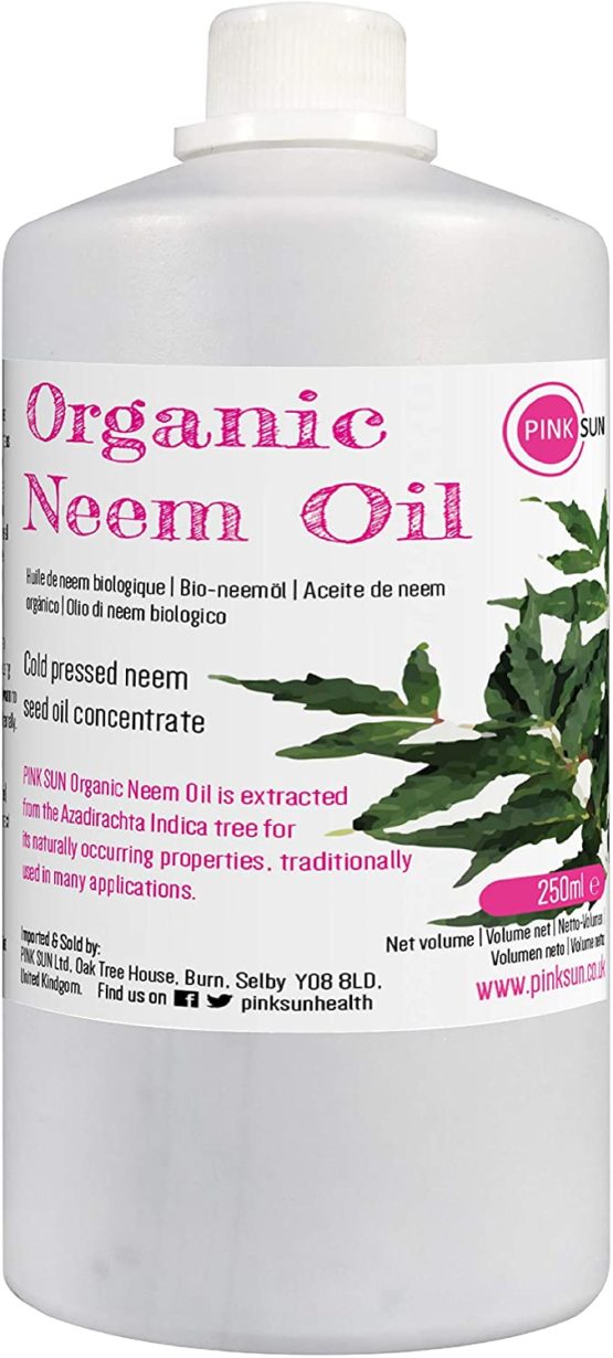 Pure Organic Neem Oil 250ml (or Select 1 Litre) Cold Pressed Unrefined Virgin Concentrate - Natural for Plants and Pets Horses Dogs Skin and Hair Care PINK SUN
