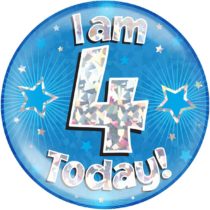 6" Jumbo Badge I am 4 Today Blue Holographic Cracked Ice
