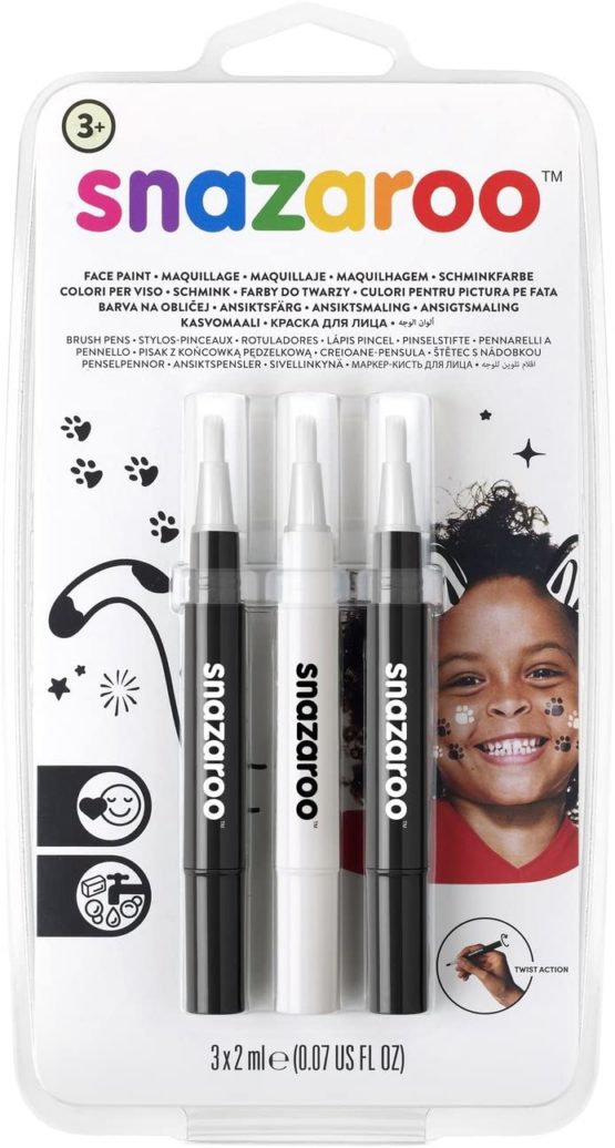 Snazaroo Brush Pens, Monochrome Pack of 3, Safe and Non-Toxic, Precision Brush Nib, for Ages 3+