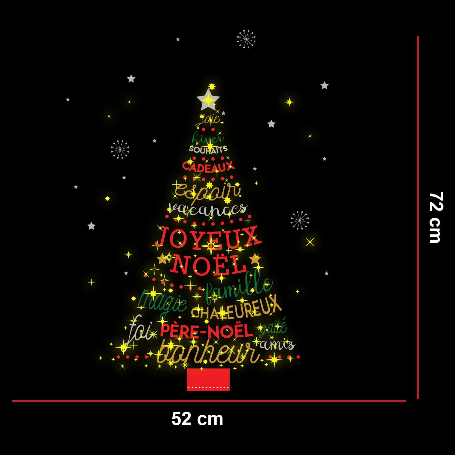 WALPLUS COM-WS4027 French Quote Christmas Tree/WS3036 Moon and Stars Glow, Vinyl, Multi-Colour, 24 x 35 x 20 cm - Image 3