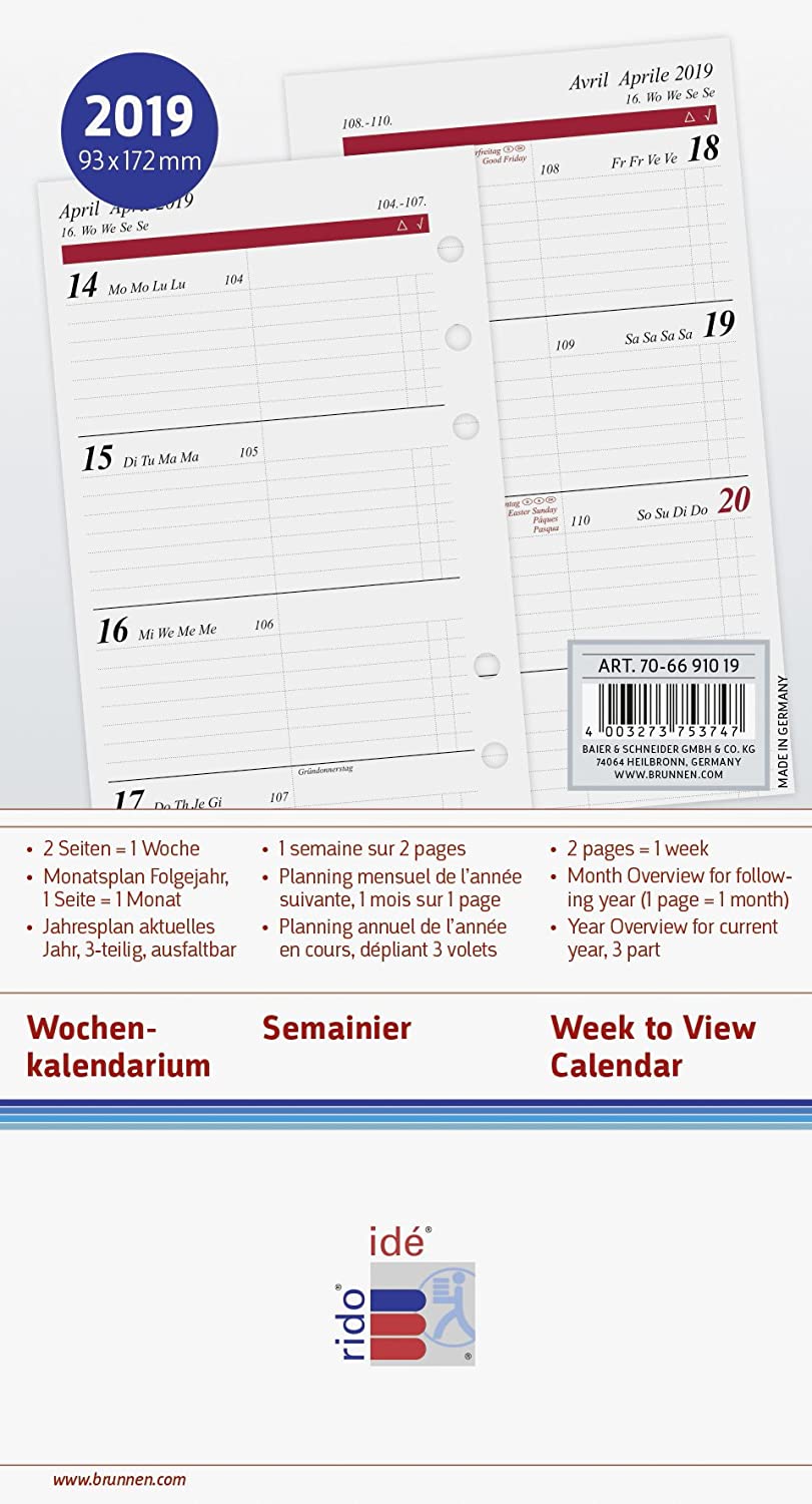 rido/Idé 706691019 Week Calendar 2019 Timing 2 Sheets) Size 2 3 x 17 cm - Image 3