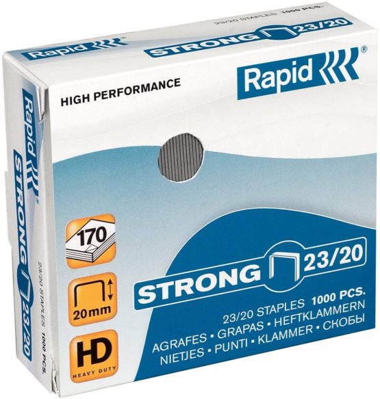 Rapid 24870400 23/20 Strong Staples, Galvanised Wire, 20 mm Leg Length, 40 Sheets, Pack of 1000