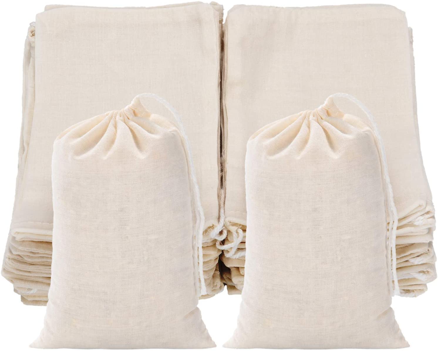 Cotton Bags,60 Pcs Small Cotton Drawstring Bags Natural Muslin Bag Cotton String Bags for Wedding/Party/Festival/Storage/Decorating/DIY Bag (10 x 15 cm)