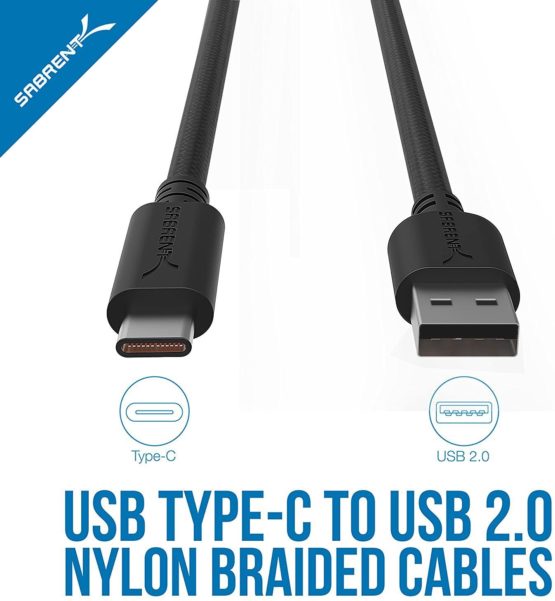Sabrent [6-Pack] 22AWG Premium 6ft USB-C to USB A 2.0 Sync and Charge Cables [Black] (CB-C6X6) - Image 2