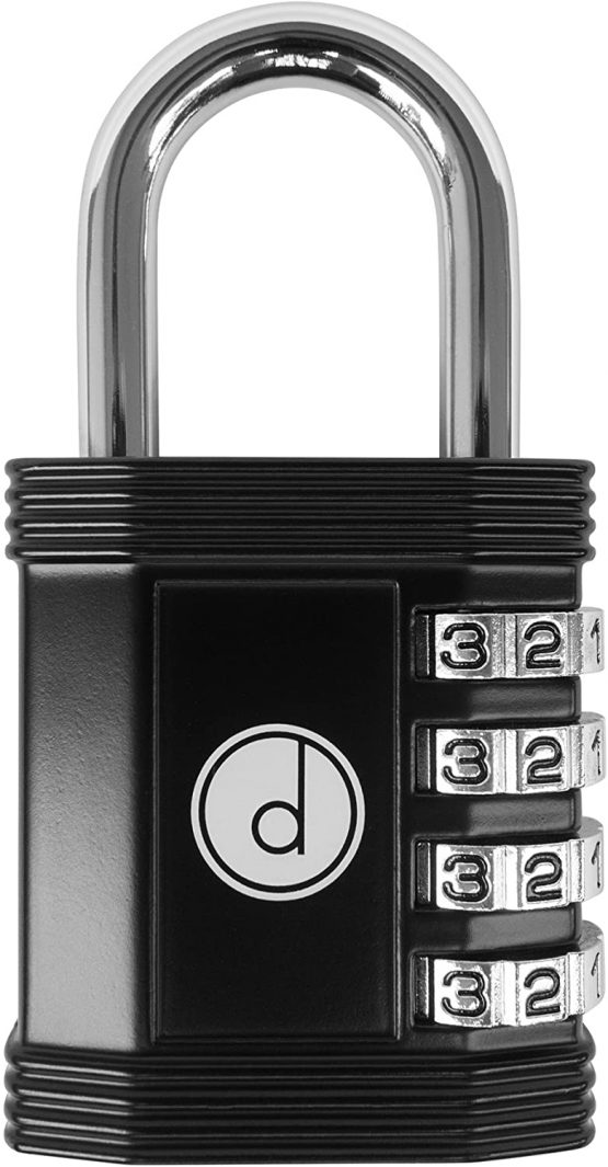 Padlock 4 Digit Combination Lock - for Gym School Locker, Outdoor Gate, Shed, Fence, and Storage - Weatherproof Metal - Keyless, Easy to Set, Resettable - Black