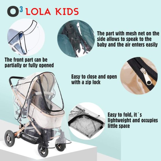 O³ Rain Cover for Pram - Buggy - Pushchair – with 2 Additional Hooks | Stroller Rain Cover - Buggy Rain Cover Universal – Protects from Rain, Wind, Snow - Image 3