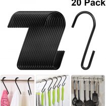 VIPITH 20 Pack 3.7 Inch S Hooks Black Rustproof Heavy-Duty Stainless Steel S Shaped Hooks Hangers for Hanging Pans Pots Plants Bags Towels Mugs in Kitchen Bedroom Bathroom Office