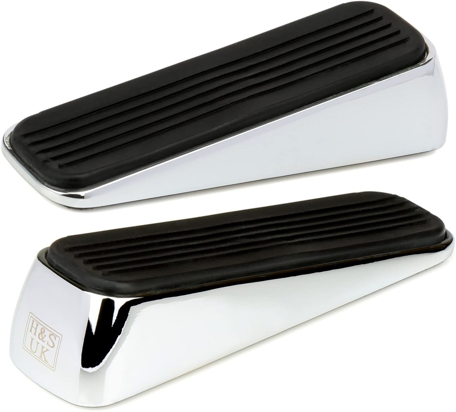 H&S 2 Stainless Steel Door Wedge, Heavy Duty Door Stop, Metal Doorstop Bumper Buffer with Rubber, Wedges Indoors Rubber