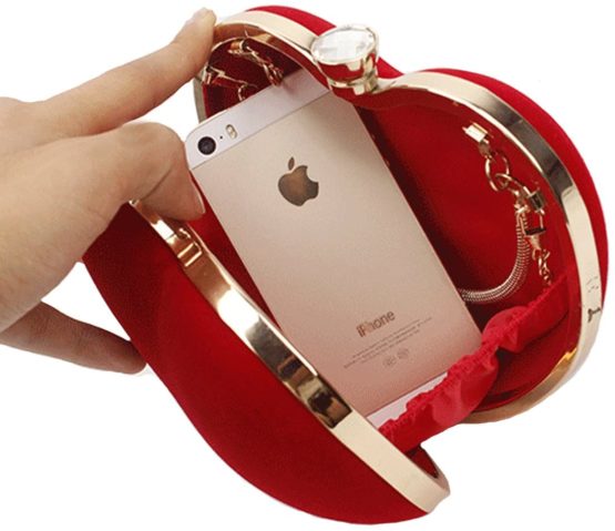 ZLMBAGUK Women Suede Heart Shape Mini Clutches And Evening Bag Clutch Party Bag Purse with a Chain and handle Ring Red - Image 3