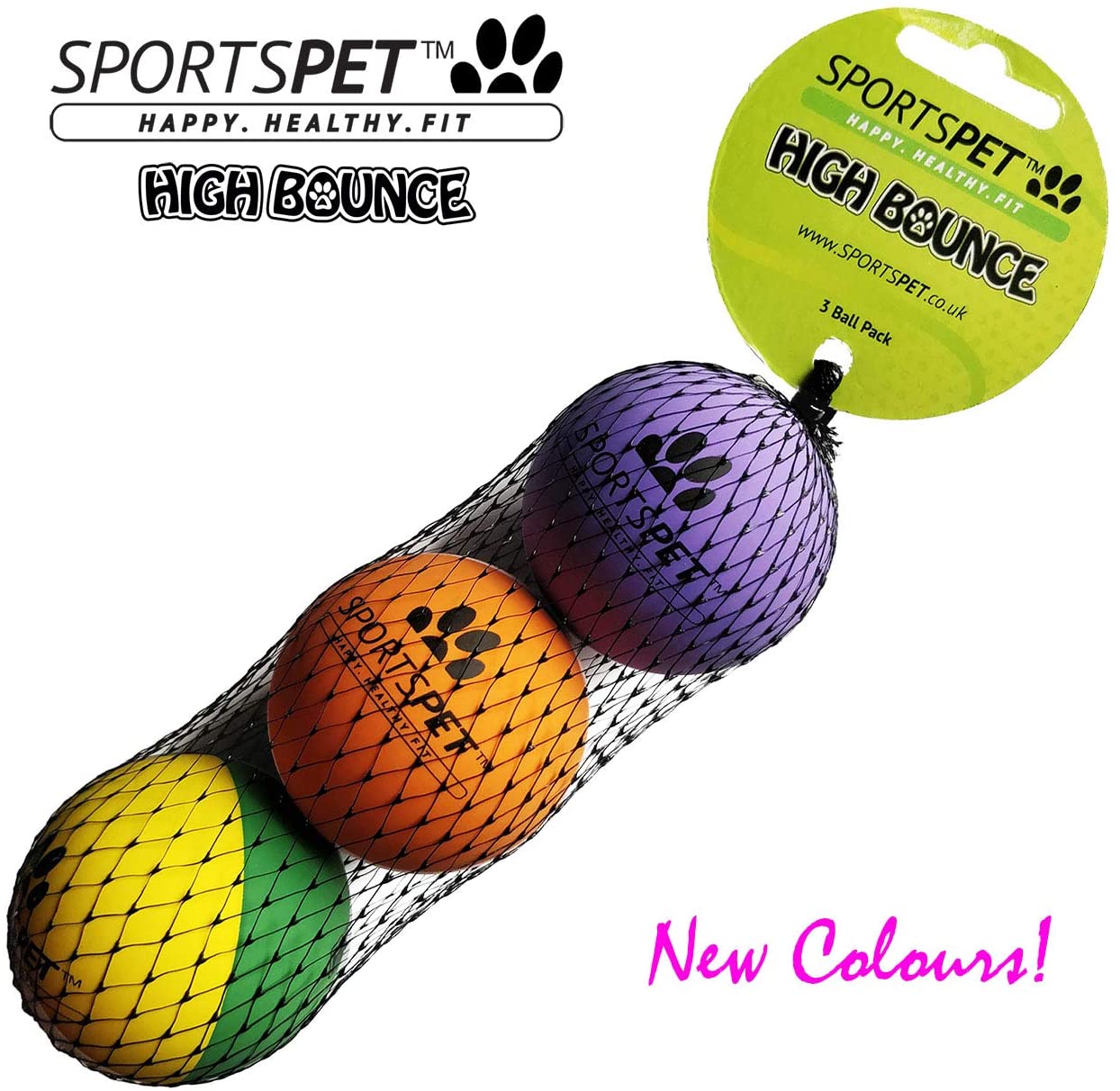 SPORTSPET High Bounce Natural Rubber Dog Balls (3 Pack High Bounce) (60mm), Blue, Green, Black, 3 Piece Set - Image 3