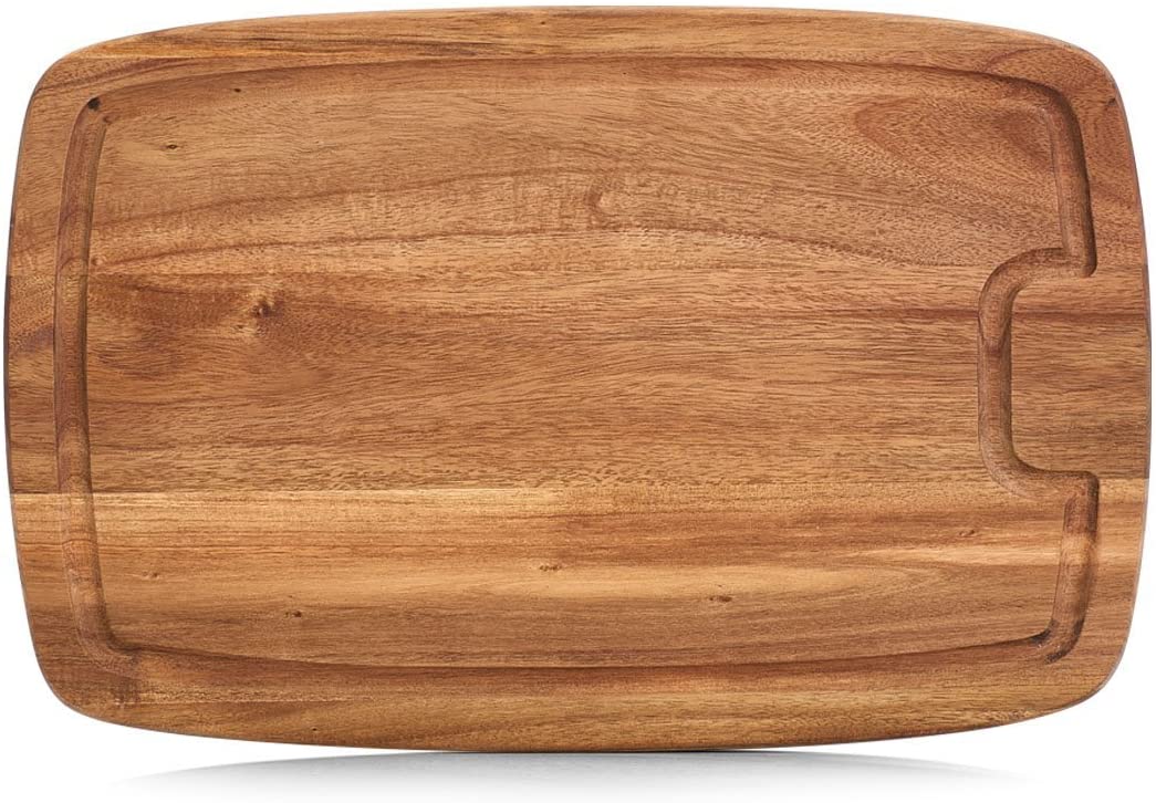 Zeller 25555 Acacia Wood Chopping Board with Juice Groove - Natural, acacia, natural, 40 x 26 x 1.5 cm, 40L x 26W cm