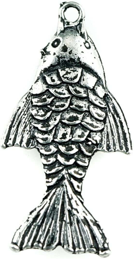 Bead House 38mm Pop Cast Fish Pendant Dropper, 5 Pieces, Pewter