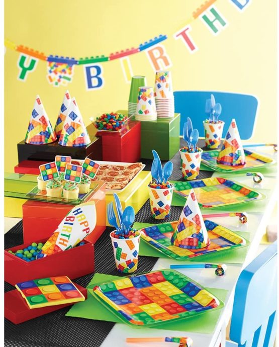 Creative Converting PC102053 Toy Blocks Theme Square Paper Dinner Plates-8 Pcs, Multicolor - Image 2