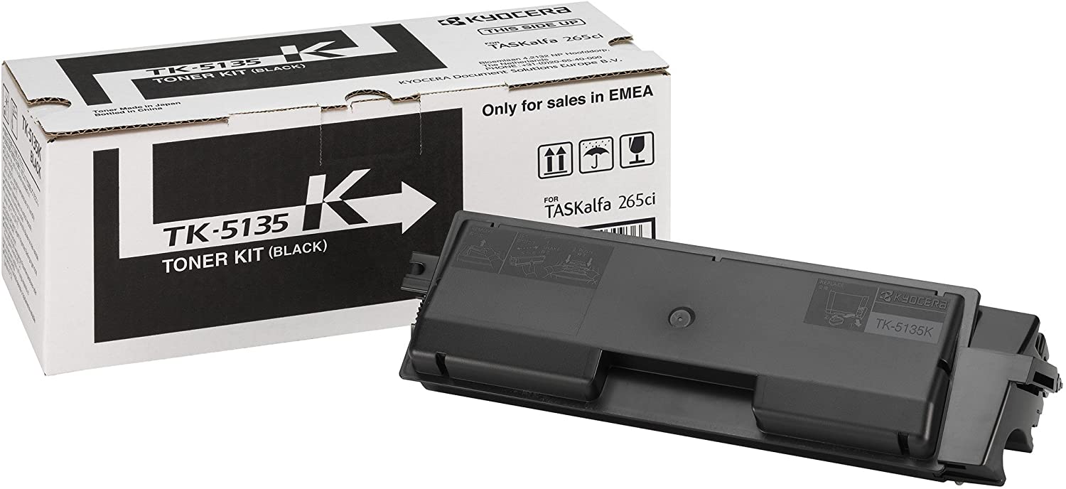 Kyocera TK-5135K Toner Black, 10,000 Pages, Original Premium Printer Cartridge 1T02PA0NL0 compatible with TASKalfa 265ci