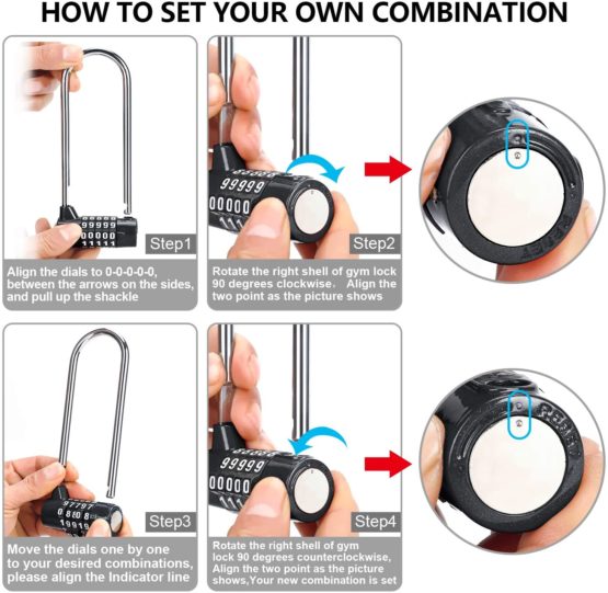 Combination Lock, Combination Padlock, Long Shackle Security Lock for Home, School, Office, Warehouse, Fence, Storage Lockers, Gym Lockers, Cabinets, Drawers, Toolboxes - 1 Pack - Long (Black) - Image 3