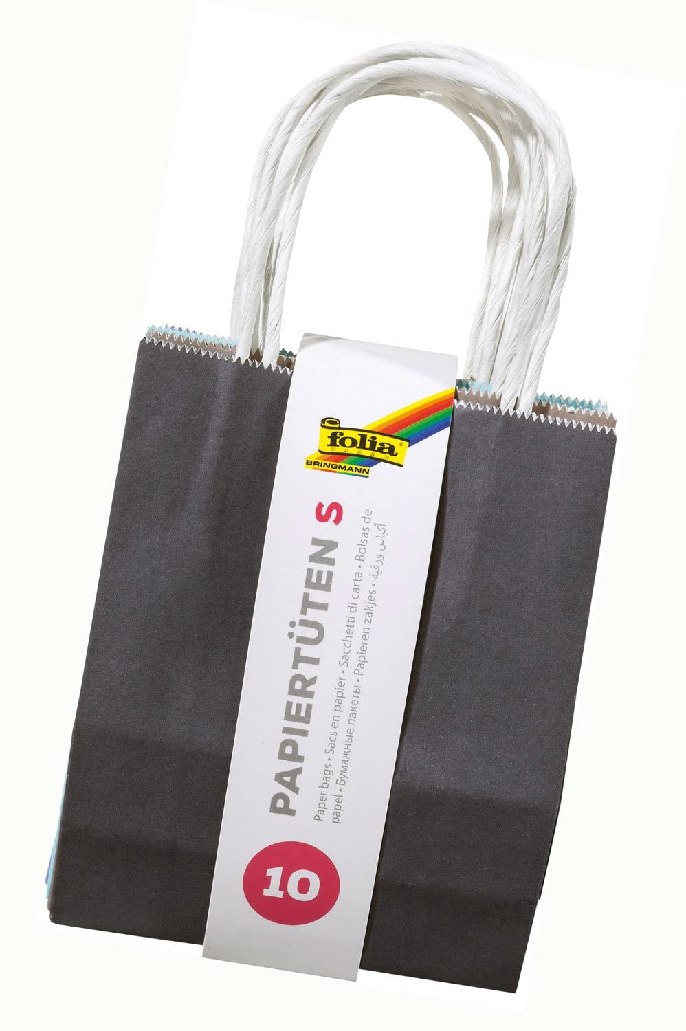 folia 21219/10 Kraft Paper Gift Bags, 10 Pieces, Approx. 12 x 5.5 x 15 cm, Assorted Colours, for Crafts Decorating and Gifting