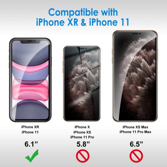 JETech Privacy Screen Protector for iPhone 11 and iPhone XR 6.1-Inch, Anti Spy Tempered Glass Film, 2-Pack - Image 3