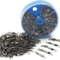 Croch 100Pcs Barrel Swivel with Safty Snap Connector Fishing #14, 12, 10, 8, 6, 4, 2