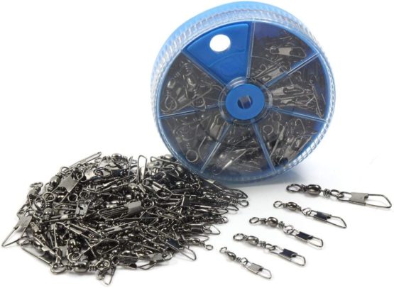 Croch 100Pcs Barrel Swivel with Safty Snap Connector Fishing #14, 12, 10, 8, 6, 4, 2
