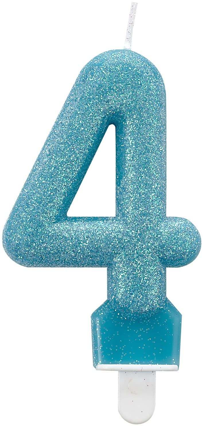 amscan 9900765 Candle num. 4 Glitter, Blue