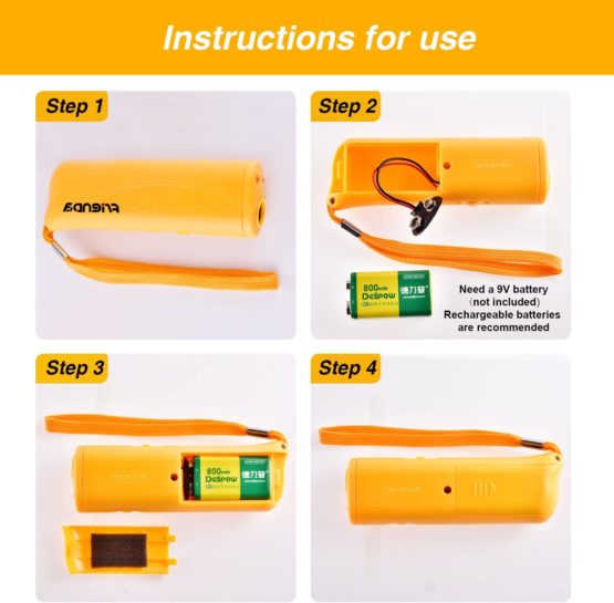 LED Ultrasonic Dog Repeller and Trainer Device 3 in 1 Anti Barking Stop Bark Handheld Dog Training Device (Yellow) - Image 3