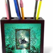 3dRose Gold and Blue Green Art Deco World Globe Design - Tile Pen Holder, 5-Inch (Ph_252871_1)