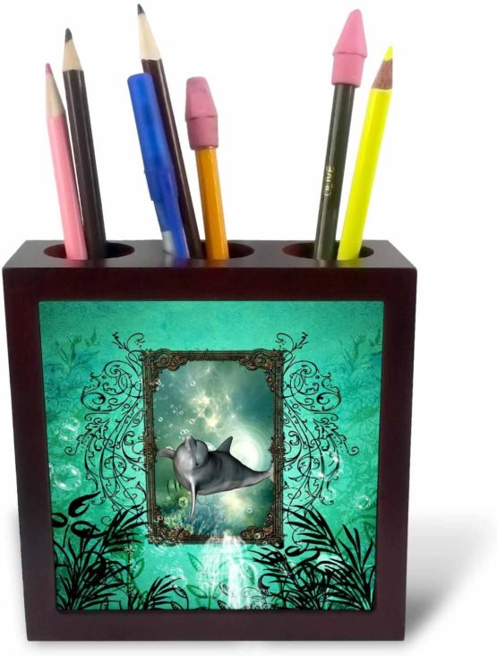 3dRose Gold and Blue Green Art Deco World Globe Design - Tile Pen Holder, 5-Inch (Ph_252871_1)