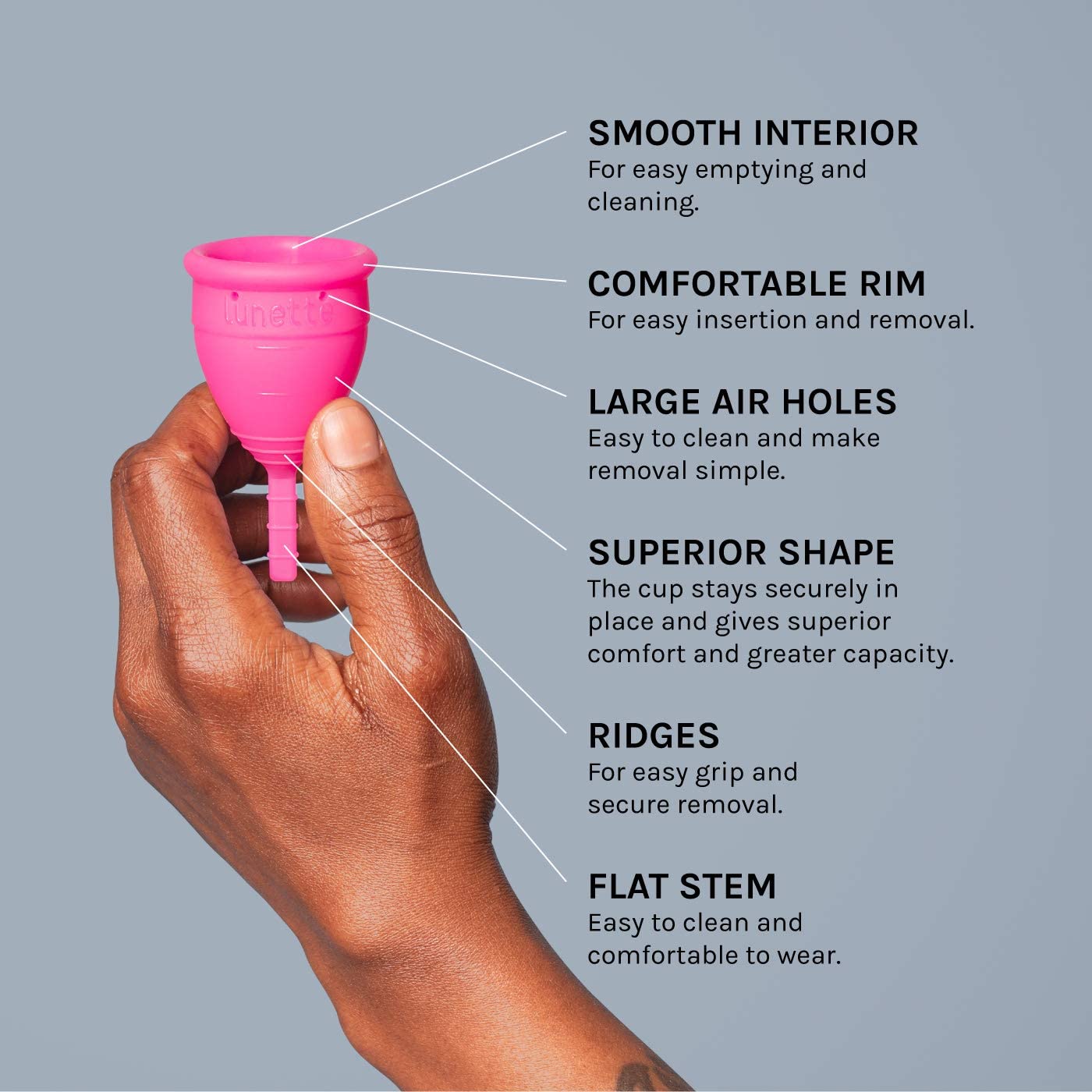 Lunette Menstrual Cup Reusable BPA Free Period Cup with 12-Hour Leak Free Comfort, Soft 100% Medical-Grade Silicone - Image 4