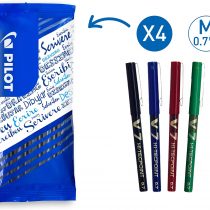 Pilot 0.7 mm V7 Liquid Ink Rollerball Tip - Black/Blue/Red/Green (Pack of 4)