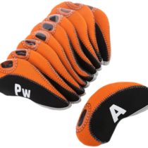 10Pcs/Set Golf Club Iron Head Covers Heads Protector Headcovers Compatible with Taylormade Ping Mizuno Titleist Callaway-Black&Orange Golf Gifts for Men