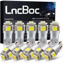 LncBoc W5W 501 LED Bulb T10 194 168 LED Bulbs White 5-SMD 5050 For Car Sidelights, Interior Light, Dashboard, Number Plate, Boot Bulbs DC 12V Pack of 10