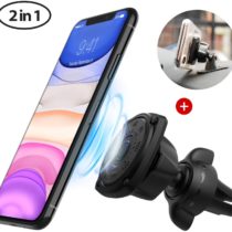 Ringke Power Clip Air Vent Magnetic Car Phone Holder Mount - Double Knob Technology 360 Rotation Air Vent and Dashboard Stand [2 in 1] Compatible with iPhone, Android, Galaxy, LG, Tablets