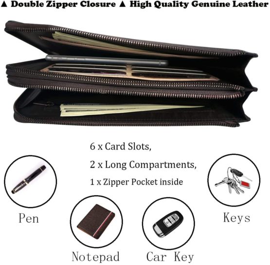 LETEULO Wallets for Women Zipper Around Clutch Wristlet with Transparent Touch Screen for Phone Brown - Image 4