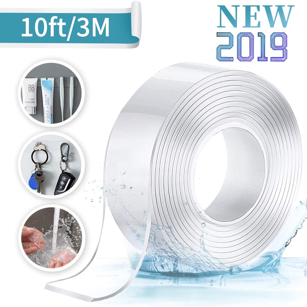 Jeteven Reusable Nano Adhesive Tape, Multipurpose Transparent Double Sided NoTrace Removable