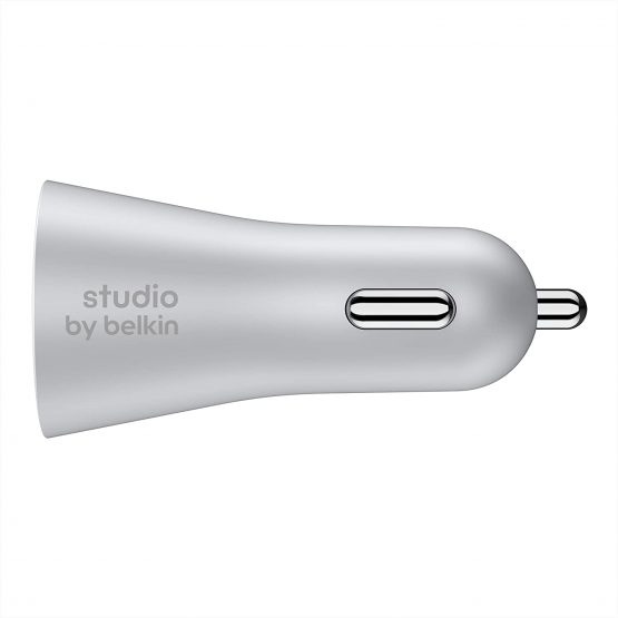 Belkin Studio 4.8A 24W 2 Port Car Charger with 1.5 Metre Braided Charge Sync Lightning Cable for iPhone iPad (Silver) - Image 4