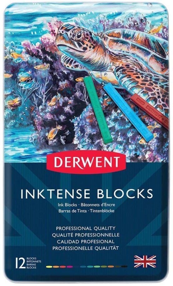 Derwent Inktense Permanent Watersoluble Blocks, Drawing & Painting, Set Of 12, Ideal For Layering & Use On Fabrics, Professional Quality, 2300442