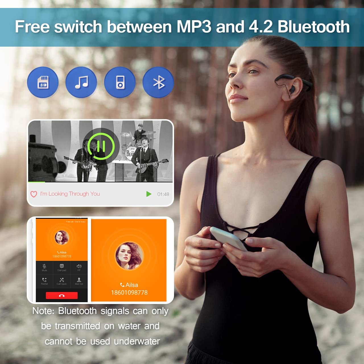 Tayogo Waterproof MP3 player bluetooth swimming Headphones, bluetooth