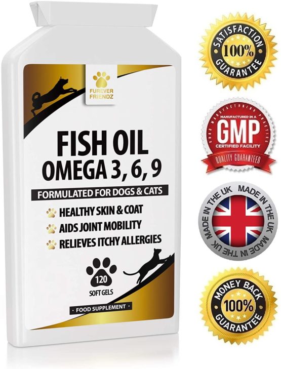 Fish Oil Omega Supplements for Dogs and Cats - 120 Softgels for Pets - Great for Itchy Dry Skin, Allergies & Dandruff • Furever Friendz