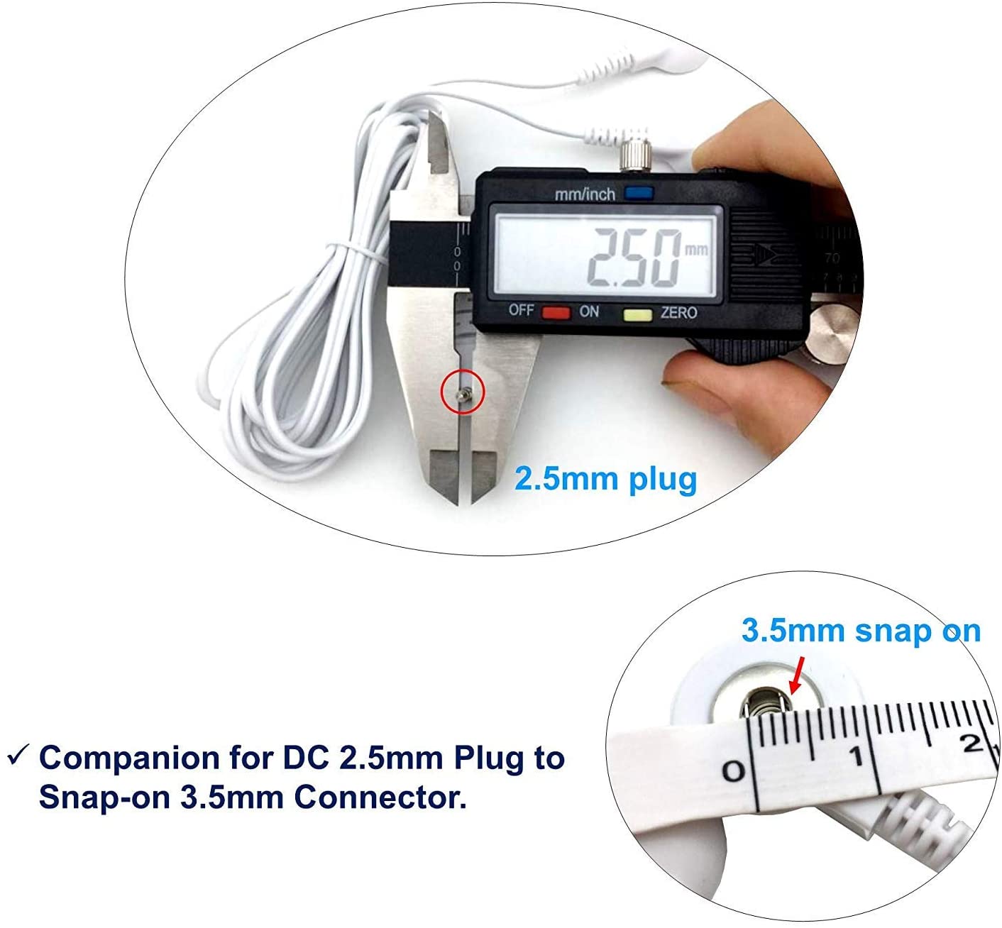 HARPIMER Tens Electrode Lead Wires 2.5mm Plug to 3.5mm Snap-on connector(4 Pieces) - Image 4