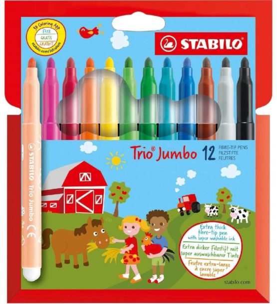 Felt Tip Pen - STABILO Trio Jumbo Wallet of 12 Assorted Colours
