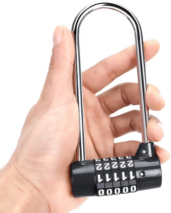 Combination Lock, Combination Padlock, Long Shackle Security Lock for Home, School, Office, Warehouse, Fence, Storage Lockers, Gym Lockers, Cabinets, Drawers, Toolboxes - 1 Pack - Long (Black) - Image 2