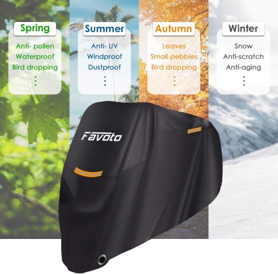 Favoto Waterproof Motorcycle Cover XXL Motorbike Cover 245cm long UV Scratch Bird Droppings Heat-Resistant Outdoor Protection Black 96.5x41x50 inch - Image 2