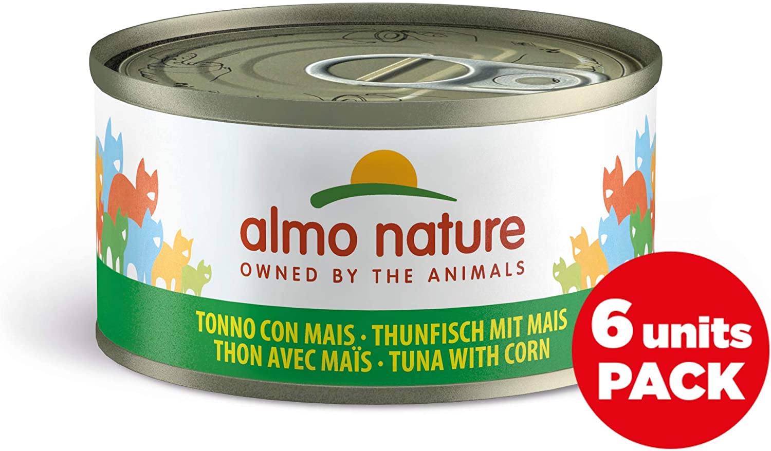 Almo Nature HFC Natural - Wet Cat Food - Tuna with Sweetcorn - Human Grade, Gluten Free, Monoprotein - 70g, Pack of 6