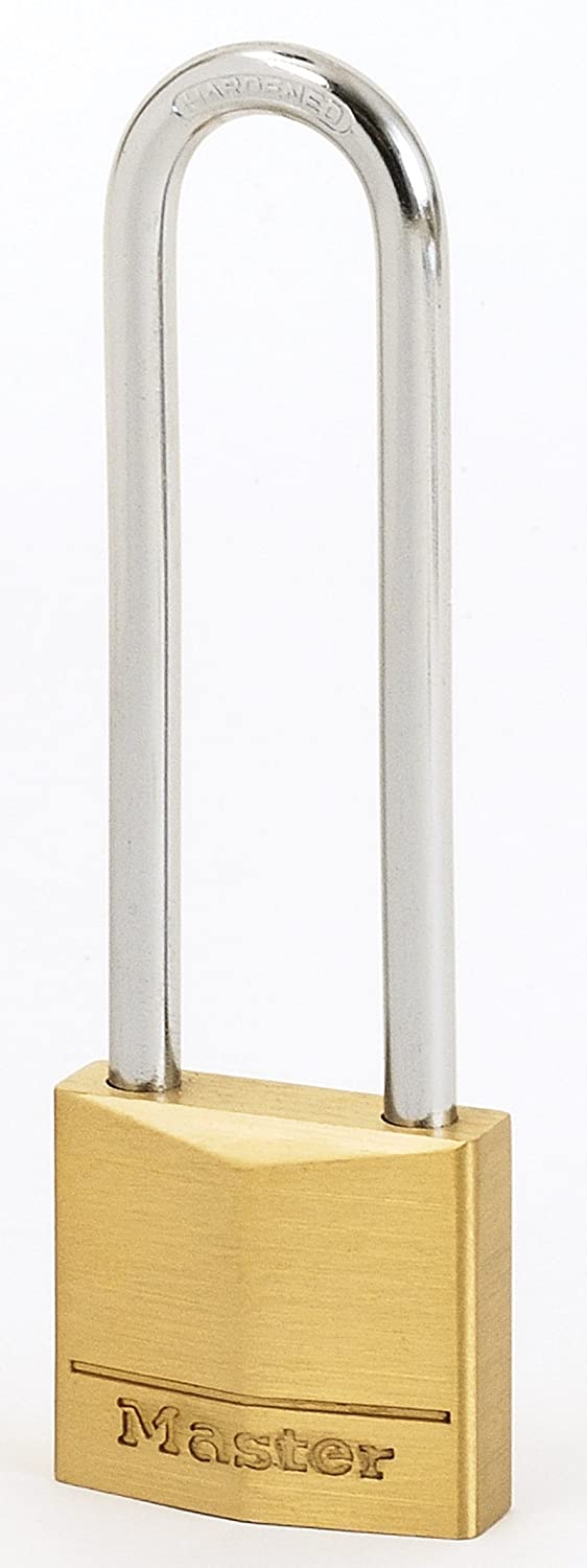 Master Lock 130EURDLJ Key Padlock with Brass Body and Long Shackle, Gold, 9,7 x 3 x 1,2 cm, Multi-coloured, Shackle 6,4 cm