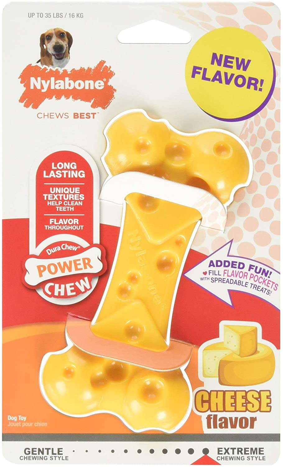 Nylabone Extreme Tough Dog Chew Toy Cheese Bone, Durable, Cleans Teeth