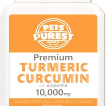 Pets Purest 100% Natural Premium Turmeric For Dogs 10,000mg with Active Bioperine Cats, Horses & Pets Powerful Antioxidant Supplement For Joints & Hips 60 capsules