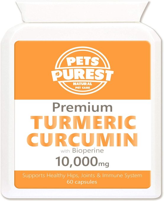 Pets Purest 100% Natural Premium Turmeric For Dogs 10,000mg with Active Bioperine Cats, Horses & Pets Powerful Antioxidant Supplement For Joints & Hips 60 capsules