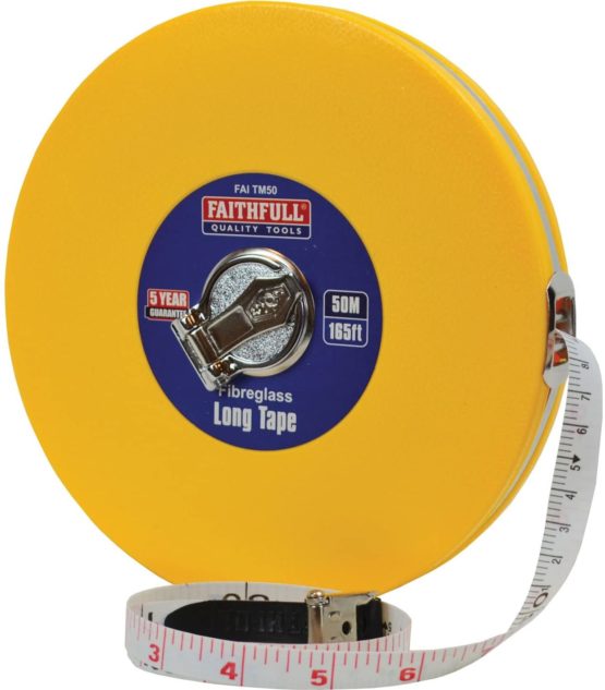 Faithfull Tools FAITM50 50 m/165 ft Closed ABS Fibreglass Long Tape - Yellow
